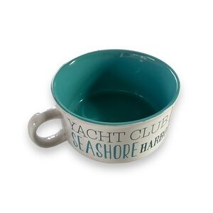 Souper Mug Coastal Clam Chowder Soup Ceramic Bowl East West‎ Coast White Blue